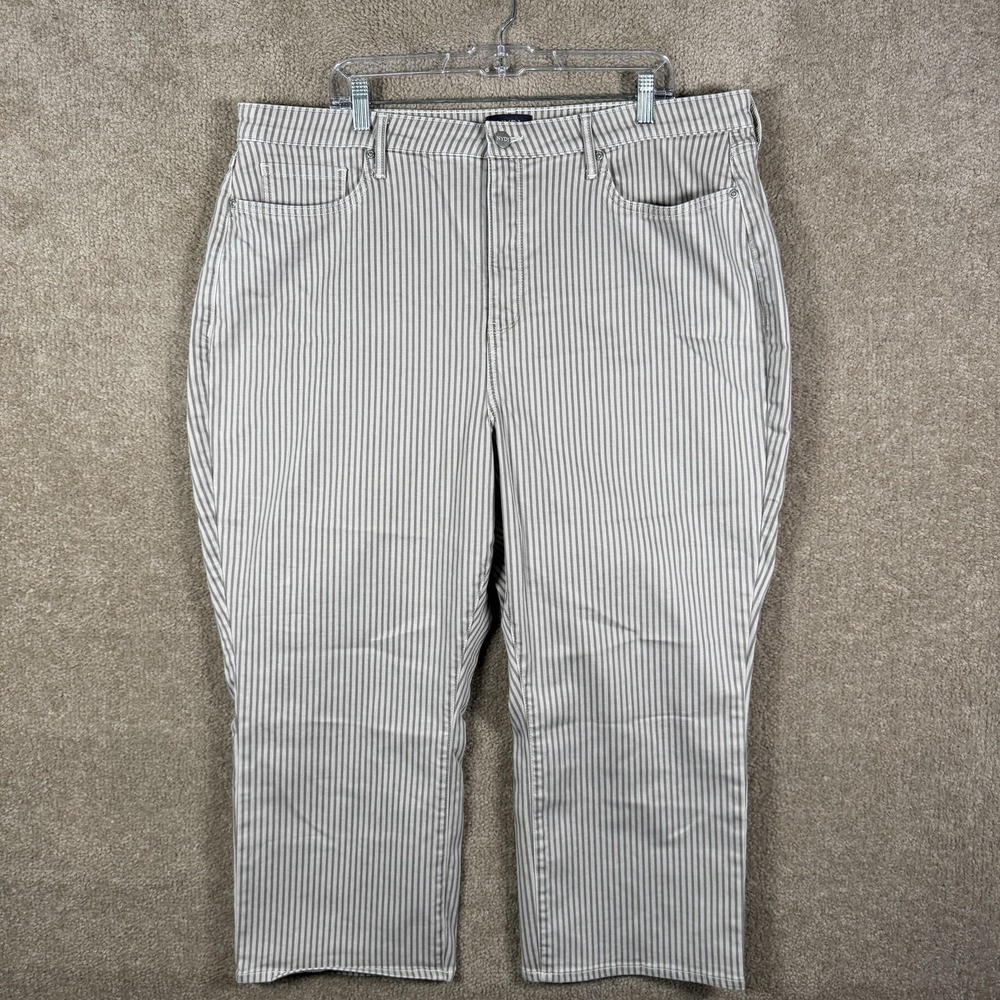 NYDJ Joni Capri Jeans Womens 20W Gray Striped‎ High Rise Crop Stretch Denim